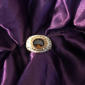 Gold plated, NWOT, dome ring with brown stone